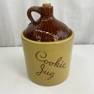 Monmouth Pottery Vintage Cork Stop "Cookie Jug" brown and tan glazed Made in USA